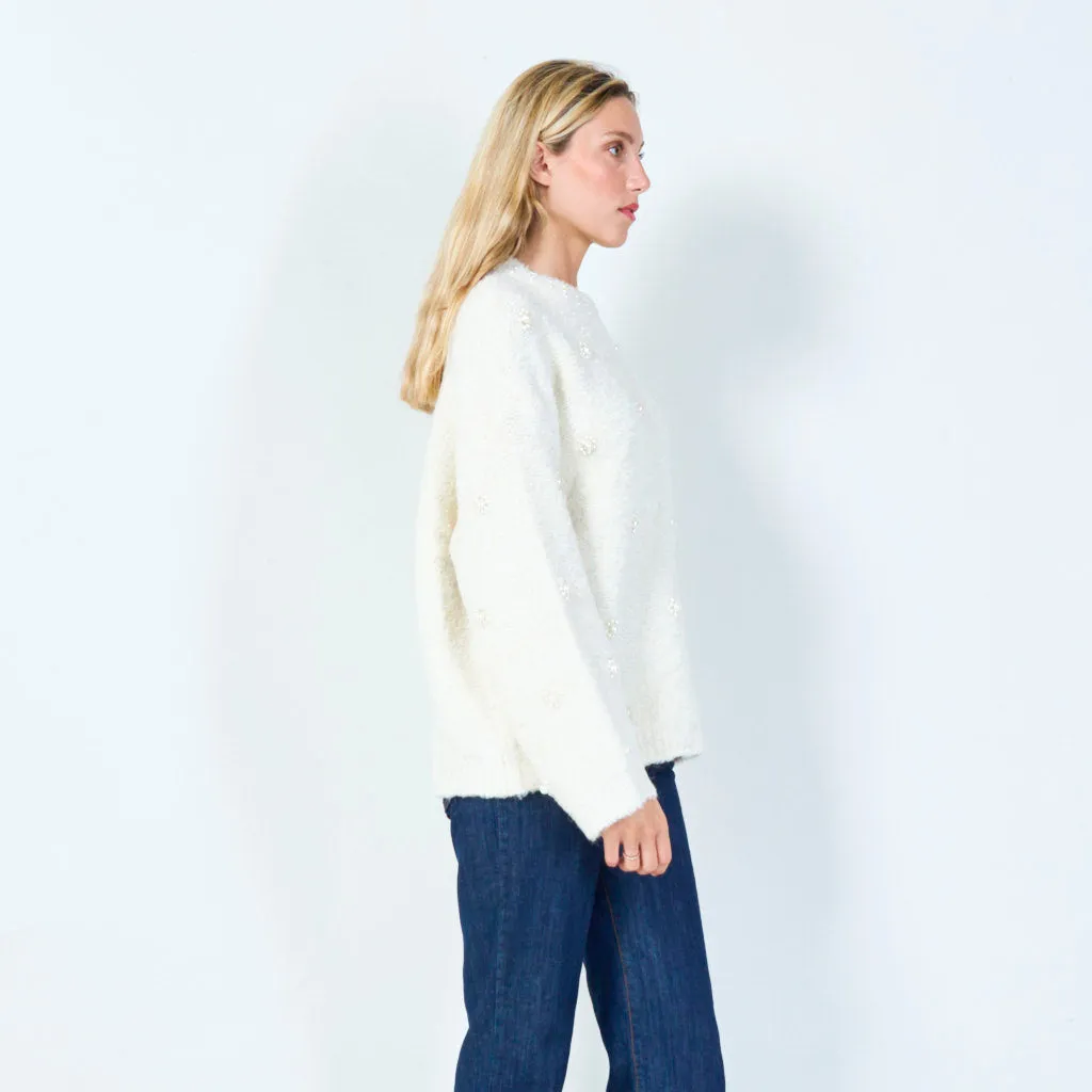 Elegant beaded knit sweater wholesale