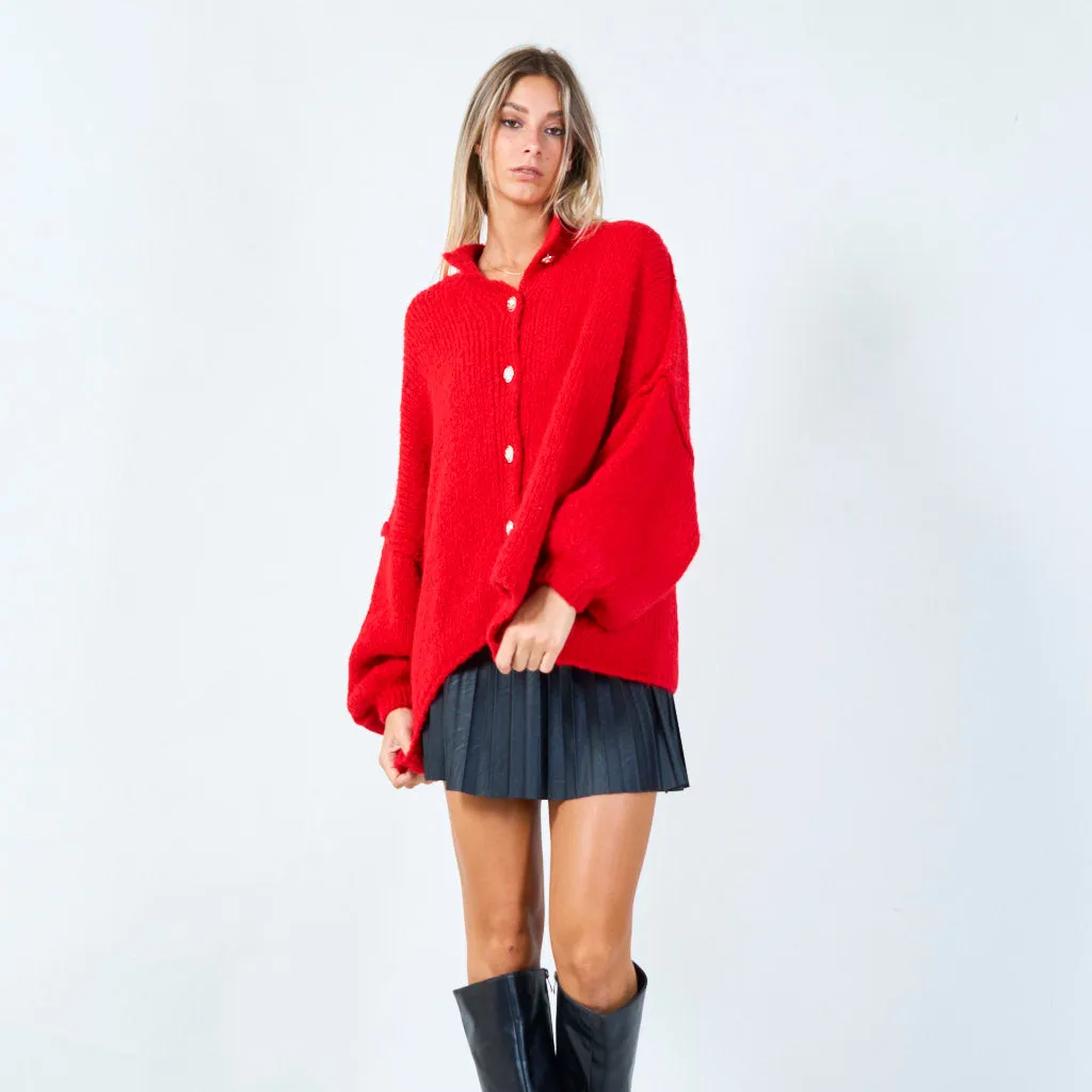 Elegant chunky knit cardigan with button accents wholesale