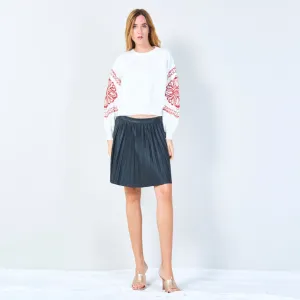 Embroidered sleeve pullover sweater wholesale