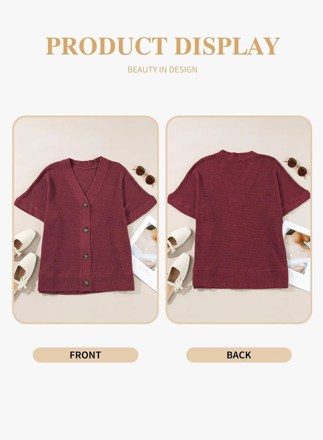 Eytino Womens Plus Size Tops Casual V Neck Short Sleeve Waffle Knit Button Down Shirts(1X-5X)