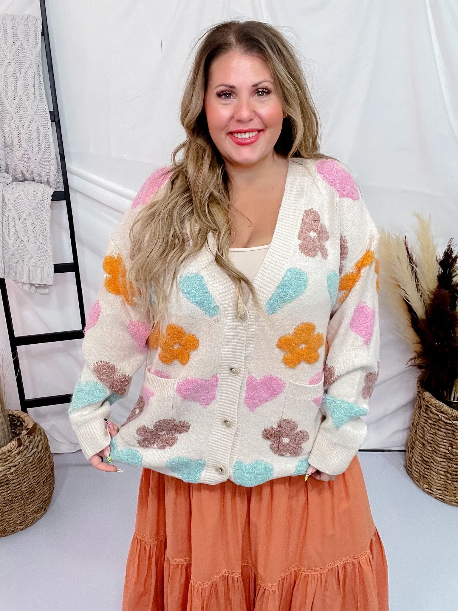 Floral & Hearts Long Sleeve Cardigan