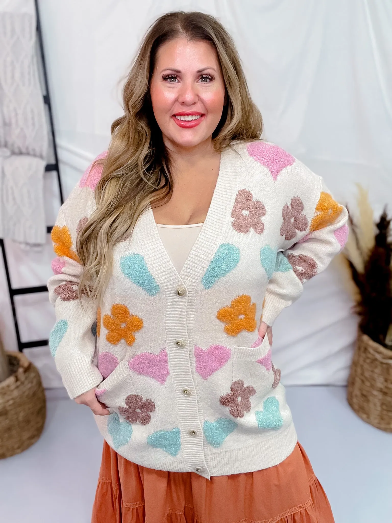 Floral & Hearts Long Sleeve Cardigan