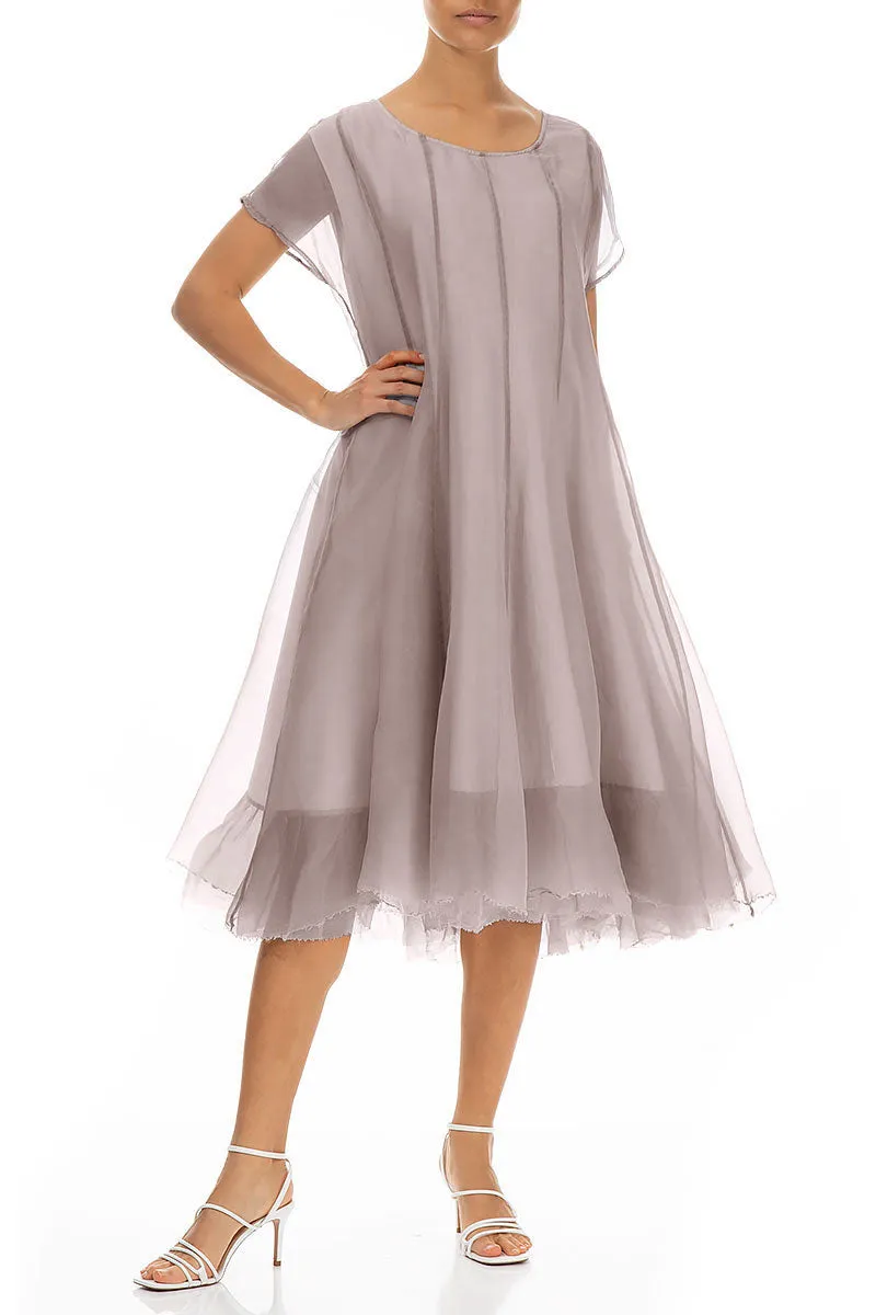 Flowy Greige Silk Chiffon Dress