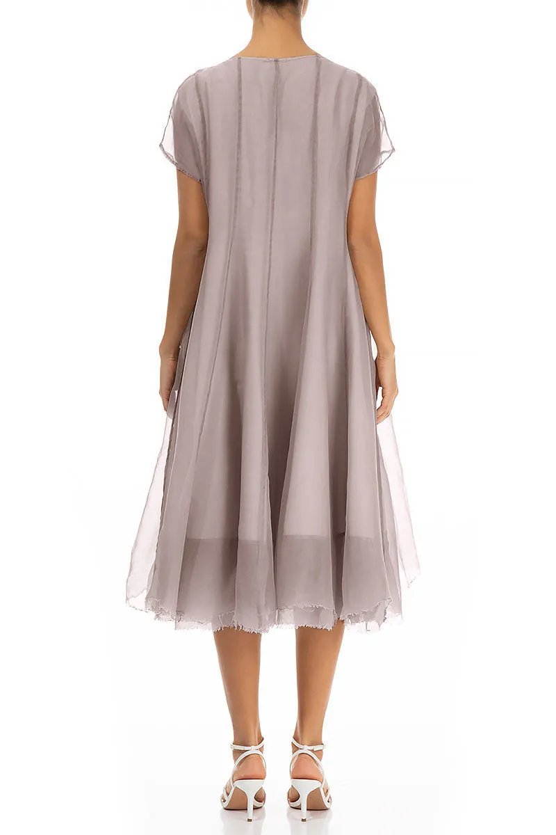 Flowy Greige Silk Chiffon Dress