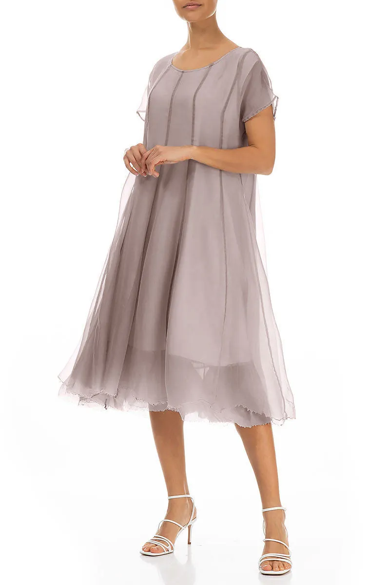 Flowy Greige Silk Chiffon Dress