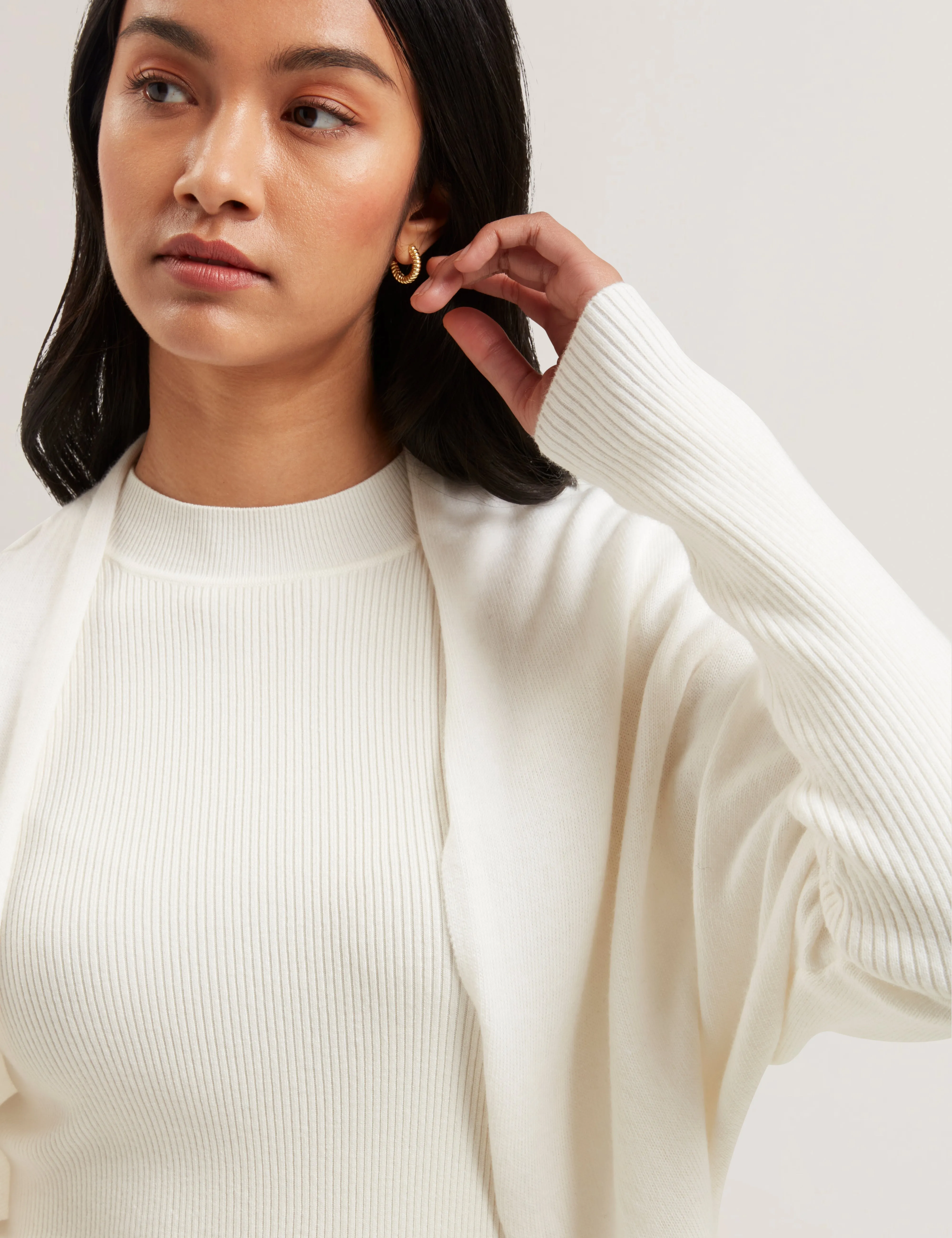 Gabrlaa Circular Knit Cropped Shrug Cardigan Ivory