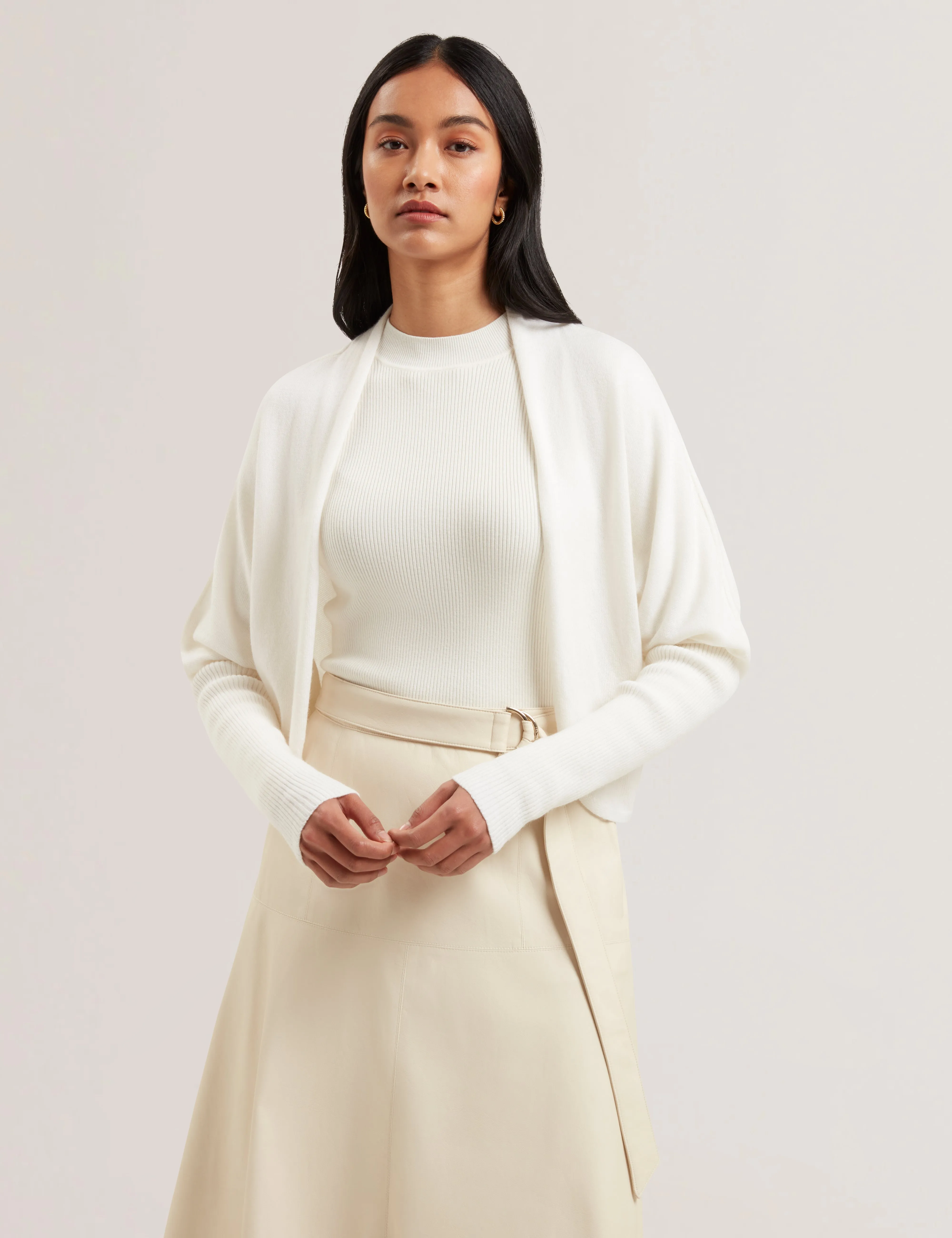 Gabrlaa Circular Knit Cropped Shrug Cardigan Ivory