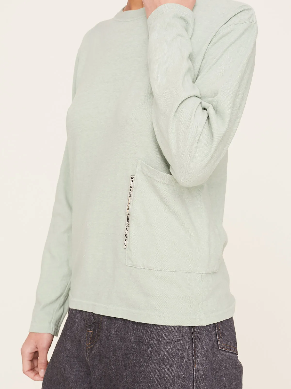Gauze Jersey Biscuit Pocket Long Sleeve T-Shirt in Mint