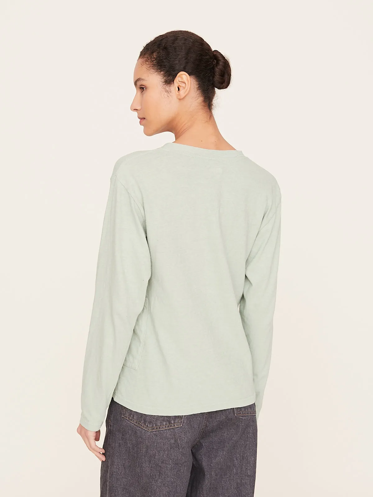 Gauze Jersey Biscuit Pocket Long Sleeve T-Shirt in Mint