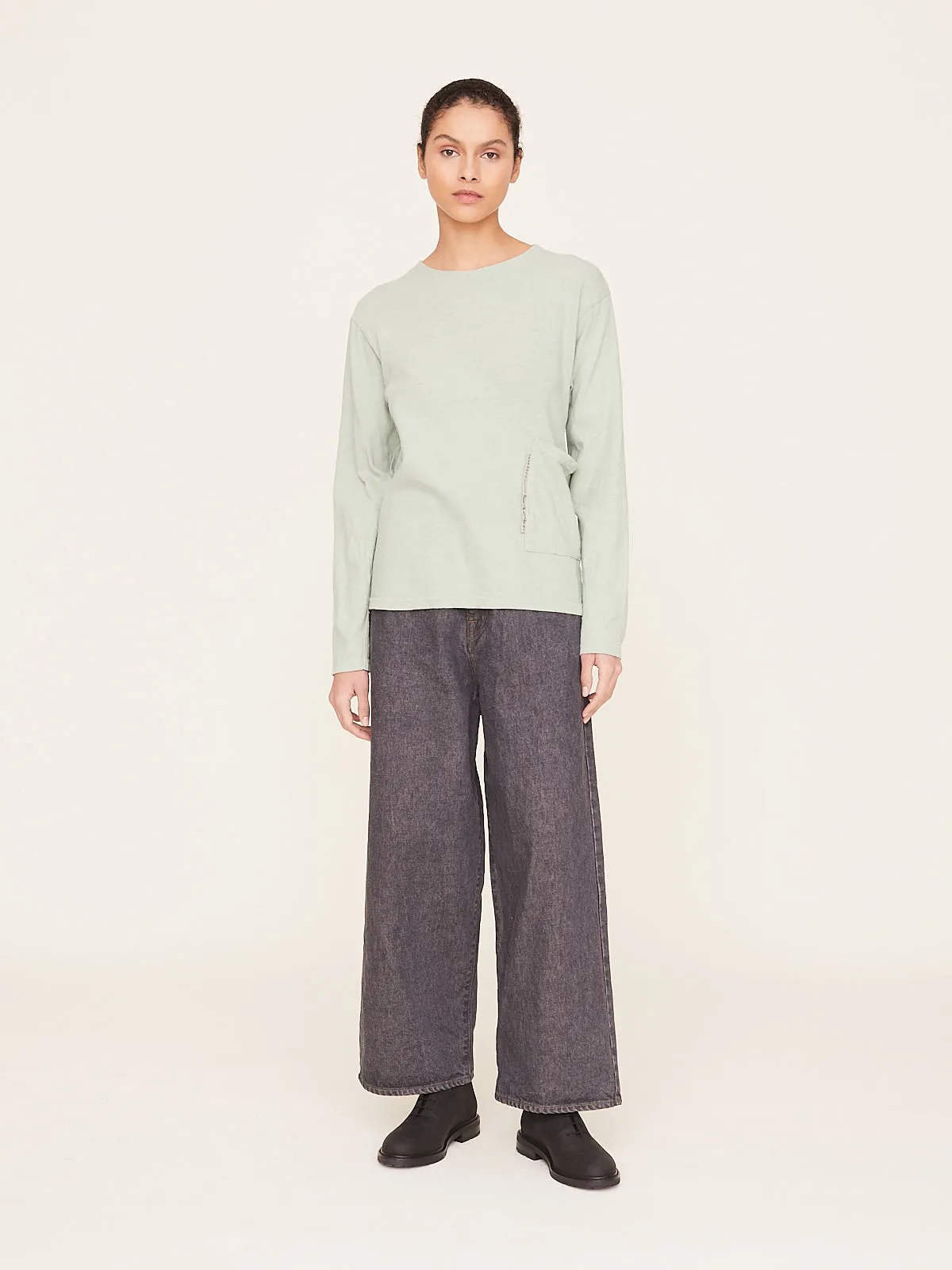 Gauze Jersey Biscuit Pocket Long Sleeve T-Shirt in Mint