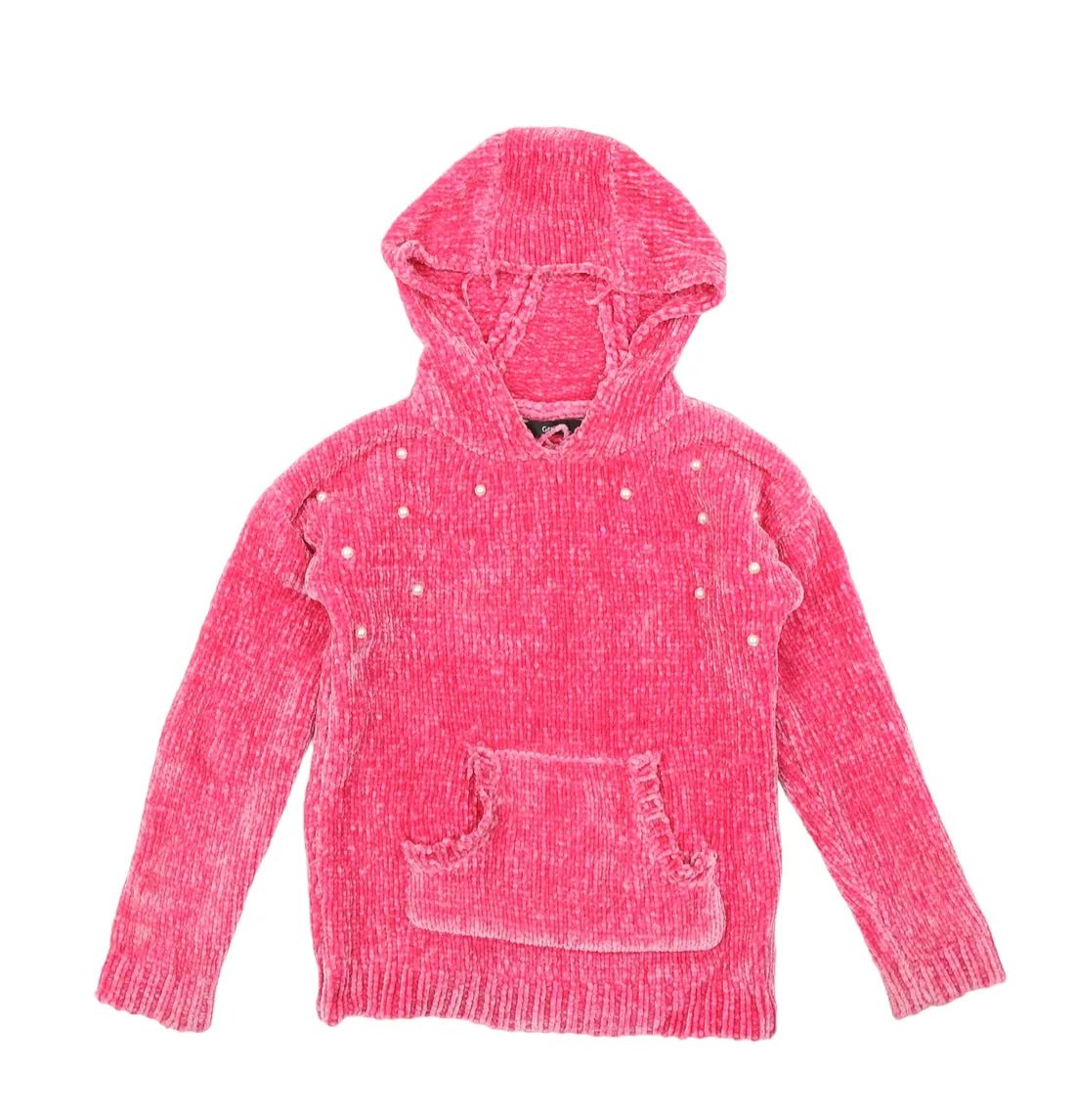George Pink Chunky Chenille Hoodie Jumper with Mock Pearls - Girls 6-7yrs