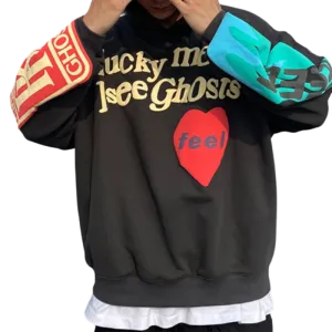 Graffiti Letter Foam Plus Velvet Oversized Sweatshirts Men's Fleece Hooded Hoodie Unisex Stranger Things Pullover Kanye Hoody