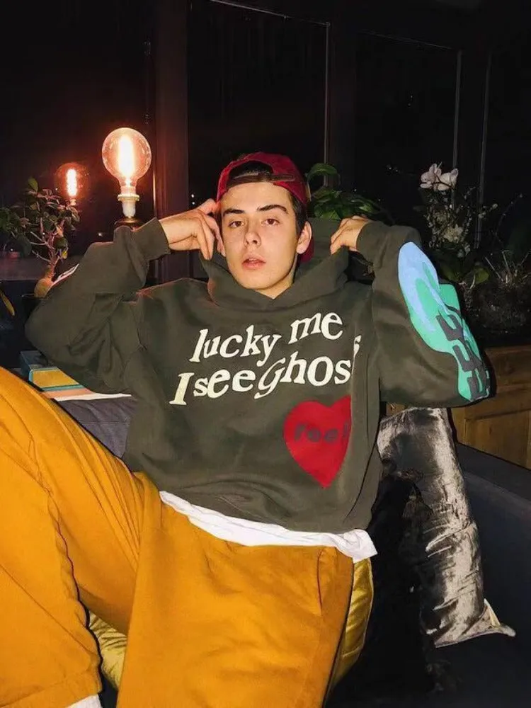 Graffiti Letter Foam Plus Velvet Oversized Sweatshirts Men's Fleece Hooded Hoodie Unisex Stranger Things Pullover Kanye Hoody
