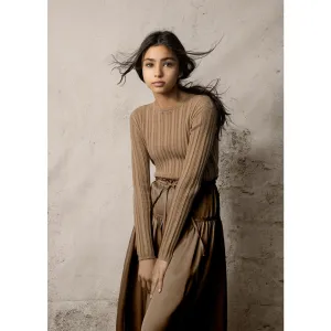 HEV Olive Basic Ribbed Knit Textured Shell