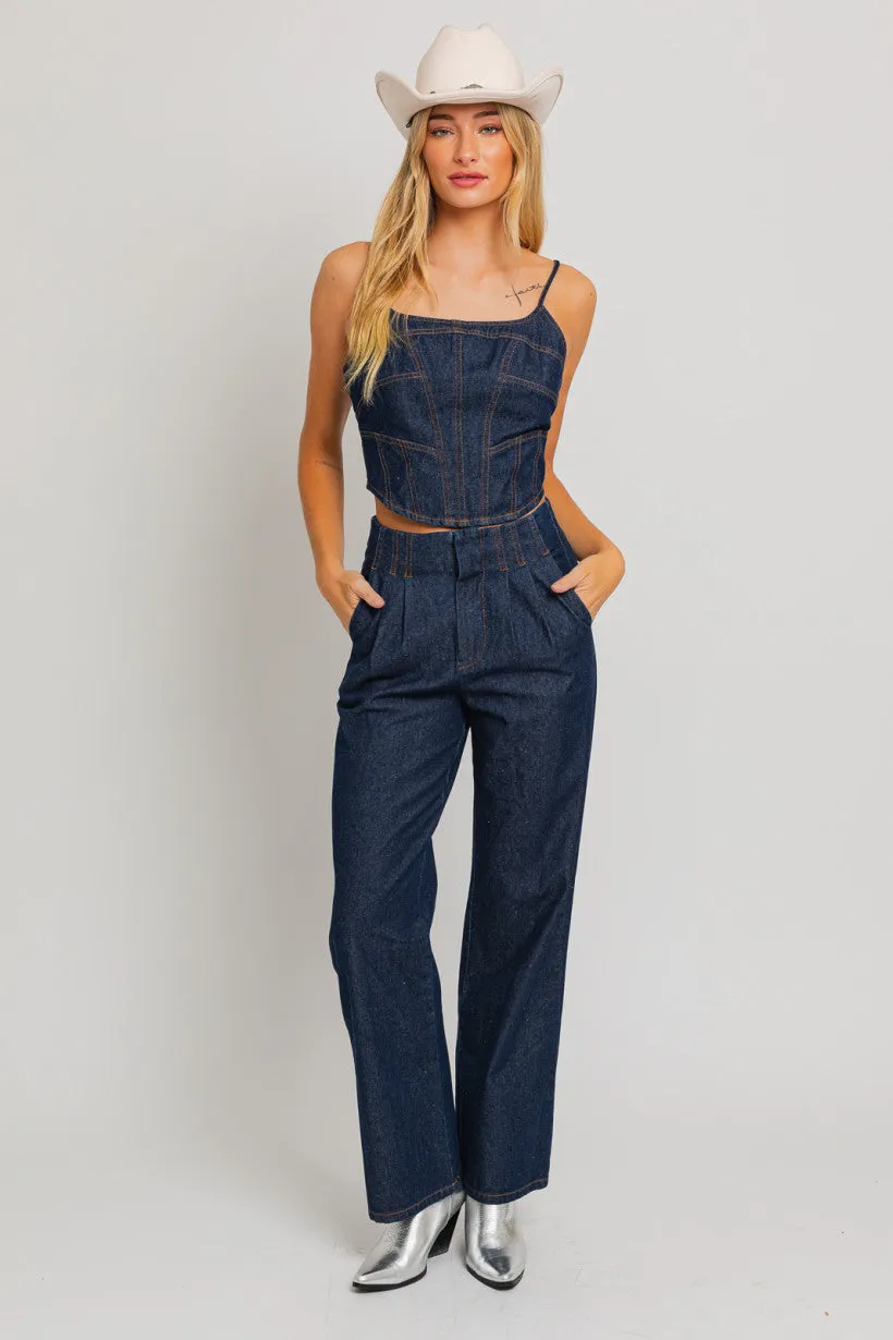 High Waisted Wide Leg Denim Pants