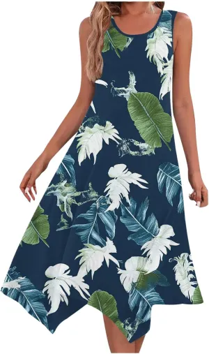 hlysgo Floral Dress for Women 2025 Casual Loose Sleeveless Crew Neck Midi Dresses Summer Boho Beach Sundress for Teen Girls