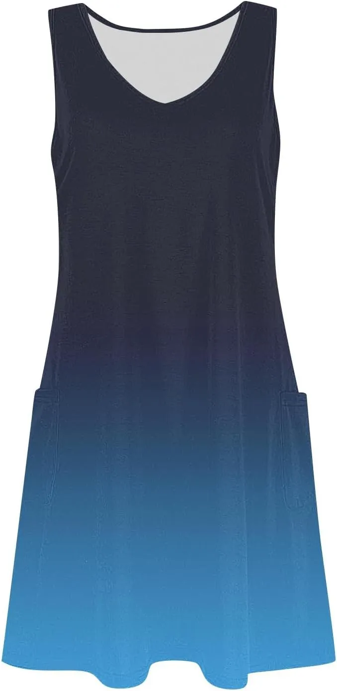 hlysgo Petite Dresses for Women Summer Trendy Gradient Print Sleeveless Beach Mini Sundress A-Line Flowy Going Out Dress