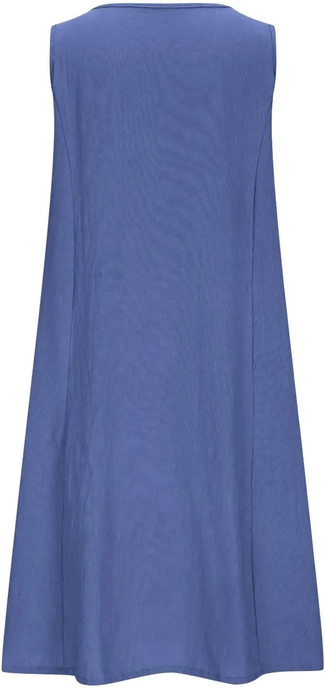 hlysgo Summer Dresses for Women 2025 Vacation Beach Cotton Linen Dress Flowy Comfy Sleeveless Mini Sundress with Pockets