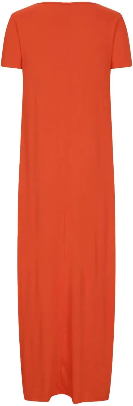 hlysgo Womens 2025 Trendy Summer Long Dresses Short Sleeve Scoop Neck Plus Size Lounge Midi Dress Solid Casual Dress
