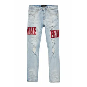 Homme   Femme Letterman Denim Blue w/Red