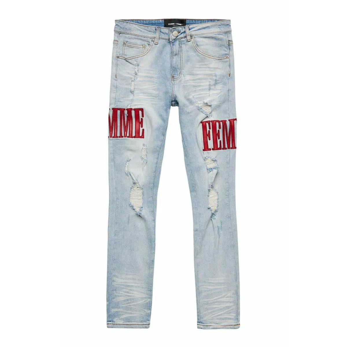 Homme   Femme Letterman Denim Blue w/Red