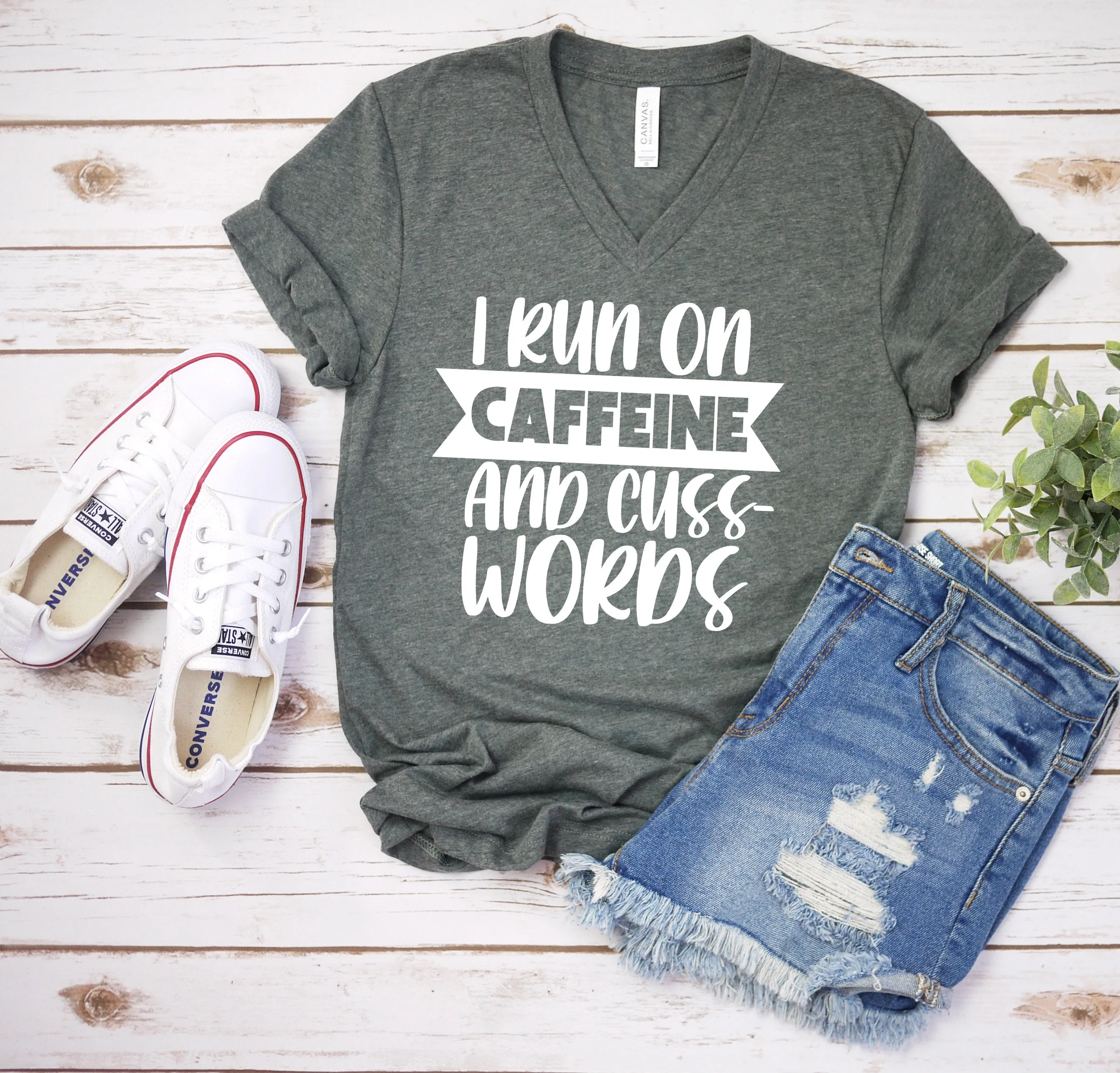 I Run on Caffeine and Cuss Words T Shirt - Funny Sarcastic T Shirt - Humor Shirt