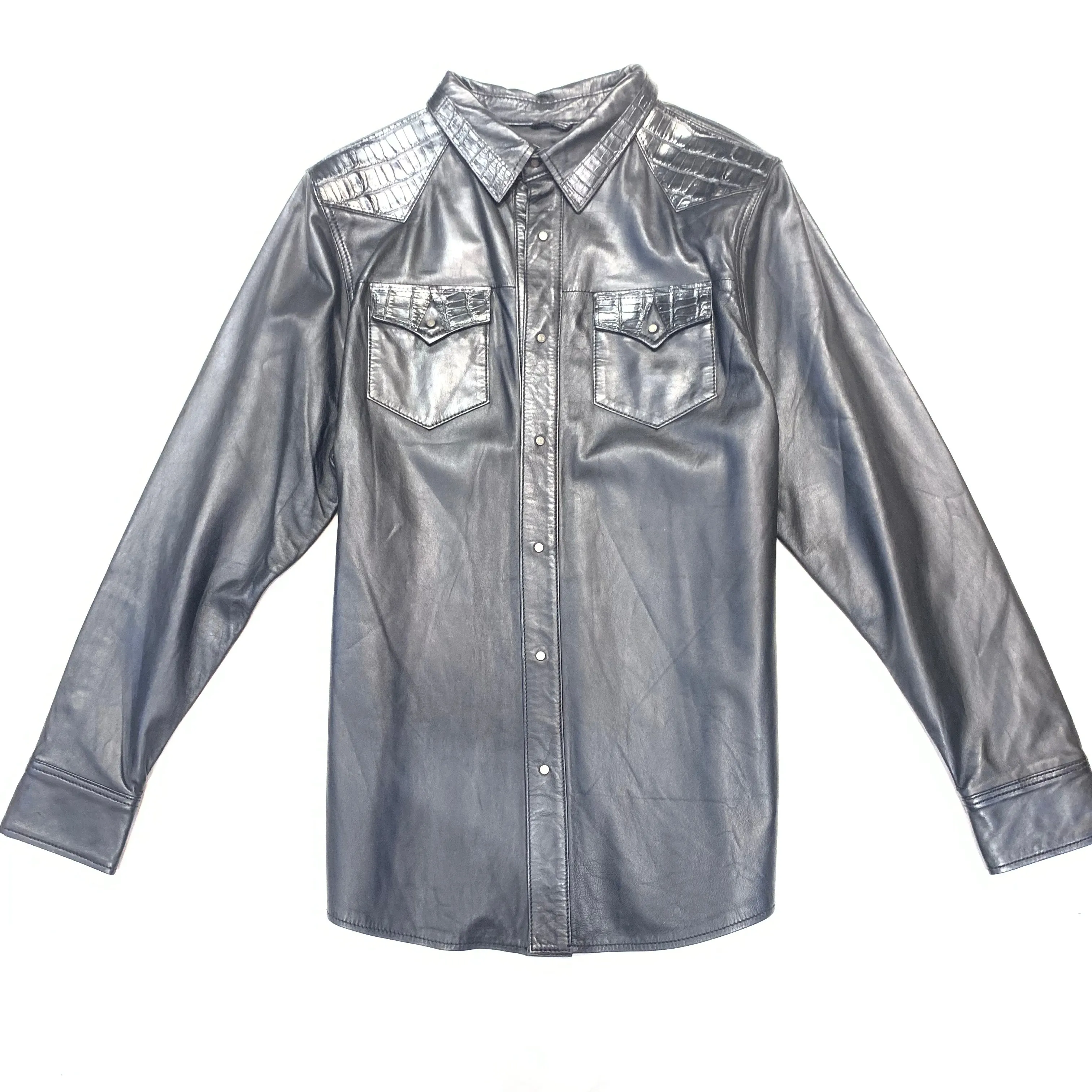 Kashani Black Alligator/Lambskin Button-Up Shirt