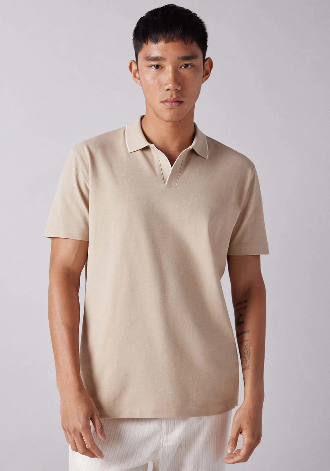 Knitted Polo - Blue / Camel