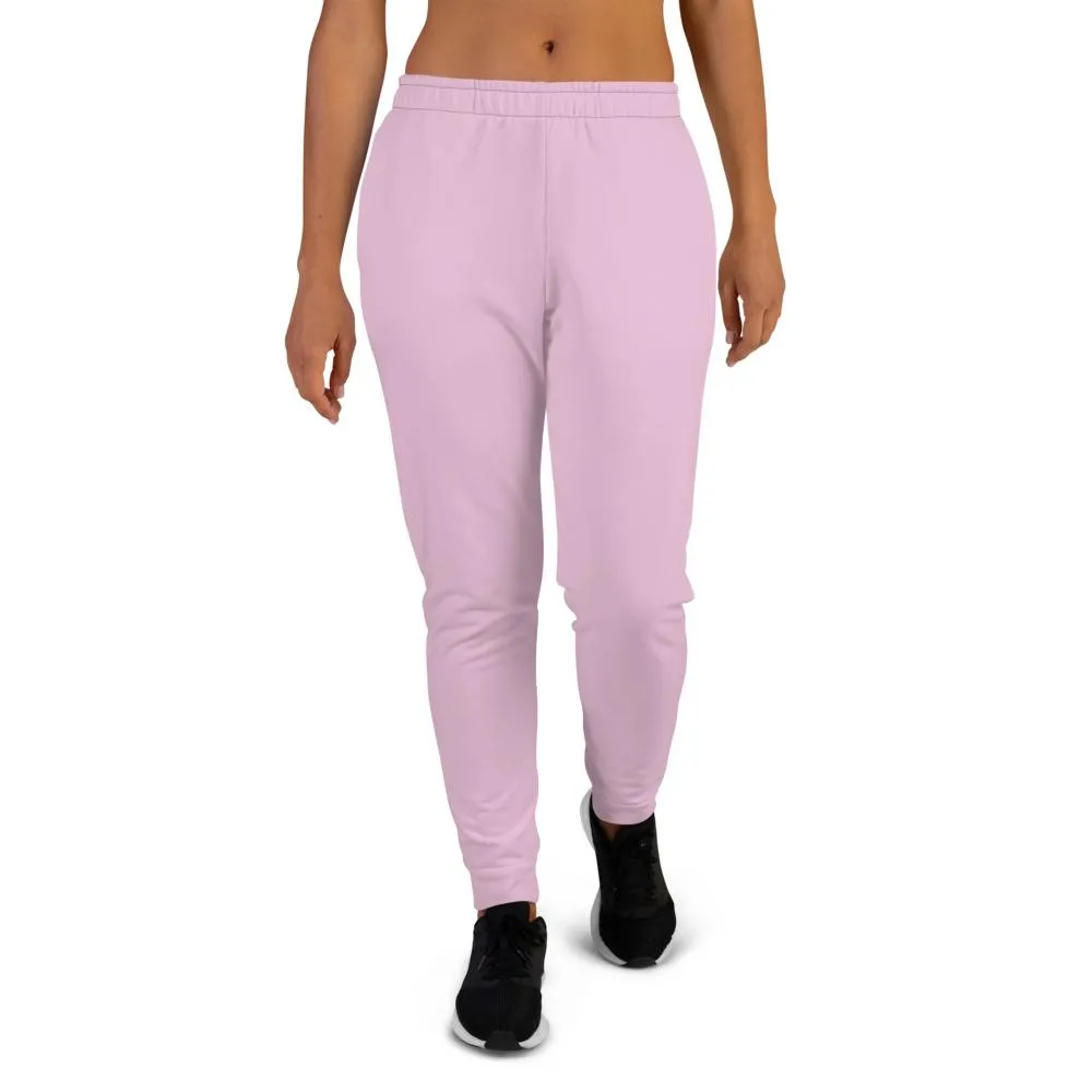 Light Pink Women's Joggers, Pink Solid Color Premium Slim Fit Sweatpants- Made in EU