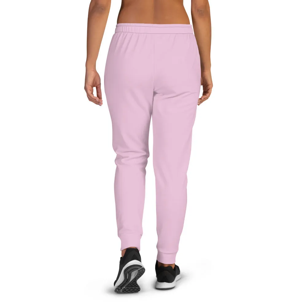 Light Pink Women's Joggers, Pink Solid Color Premium Slim Fit Sweatpants- Made in EU