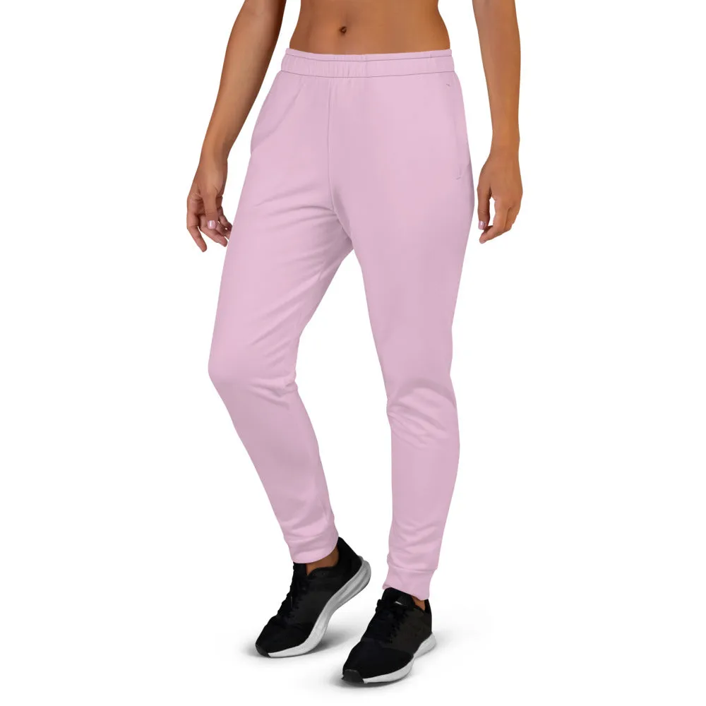Light Pink Women's Joggers, Pink Solid Color Premium Slim Fit Sweatpants- Made in EU
