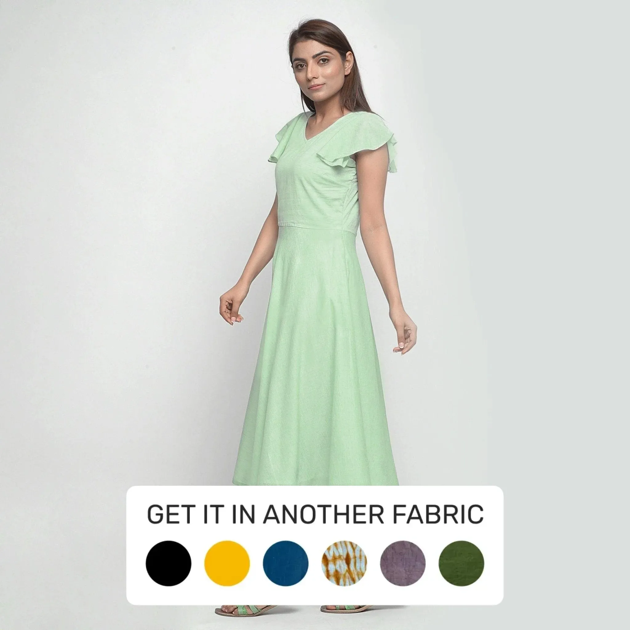 Mint Green Yarn Dyed Cotton Fit and Flare Maxi Dress
