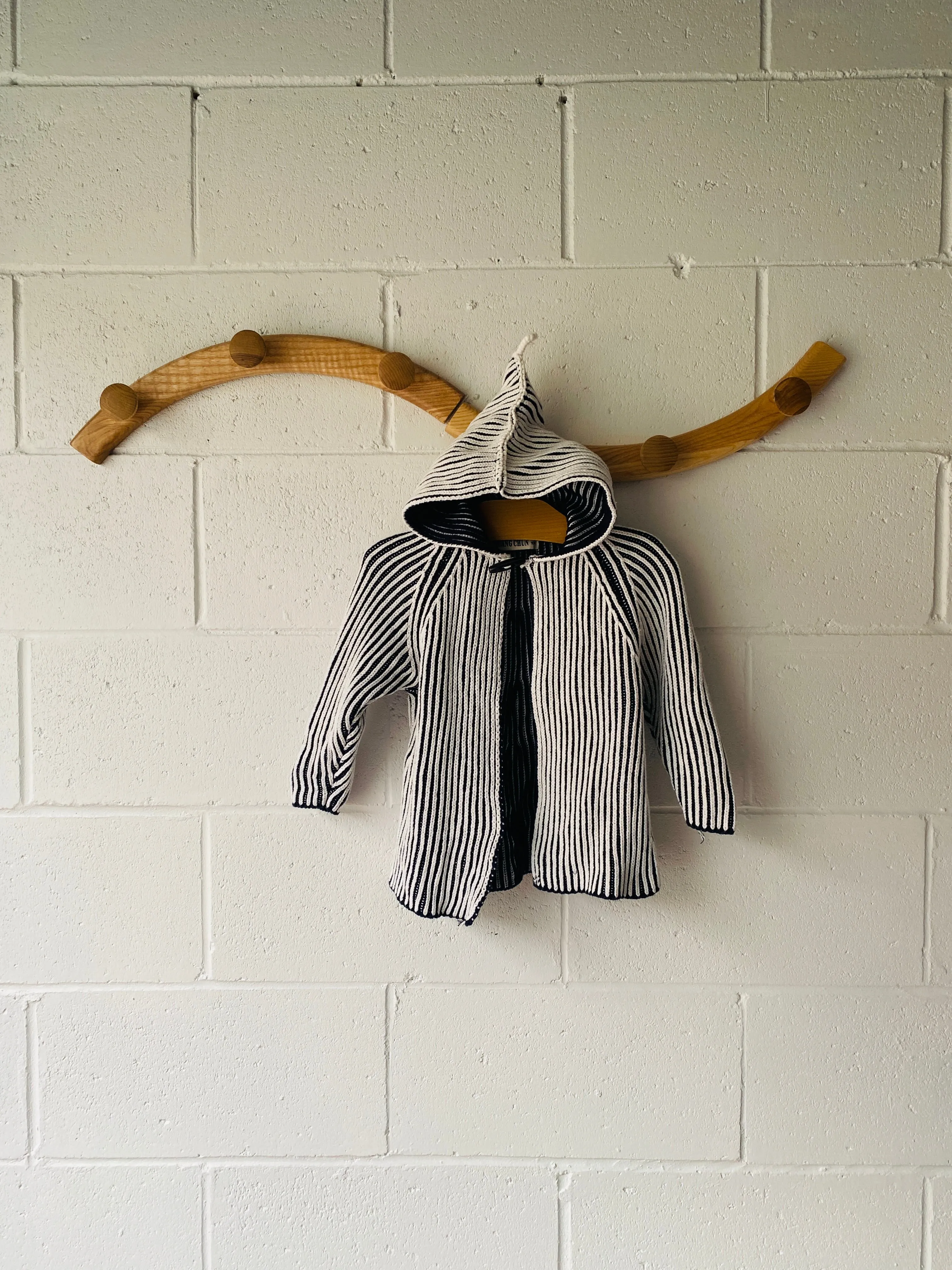 Navy & White Knit Ribbed Cardigan, 3 years (100)