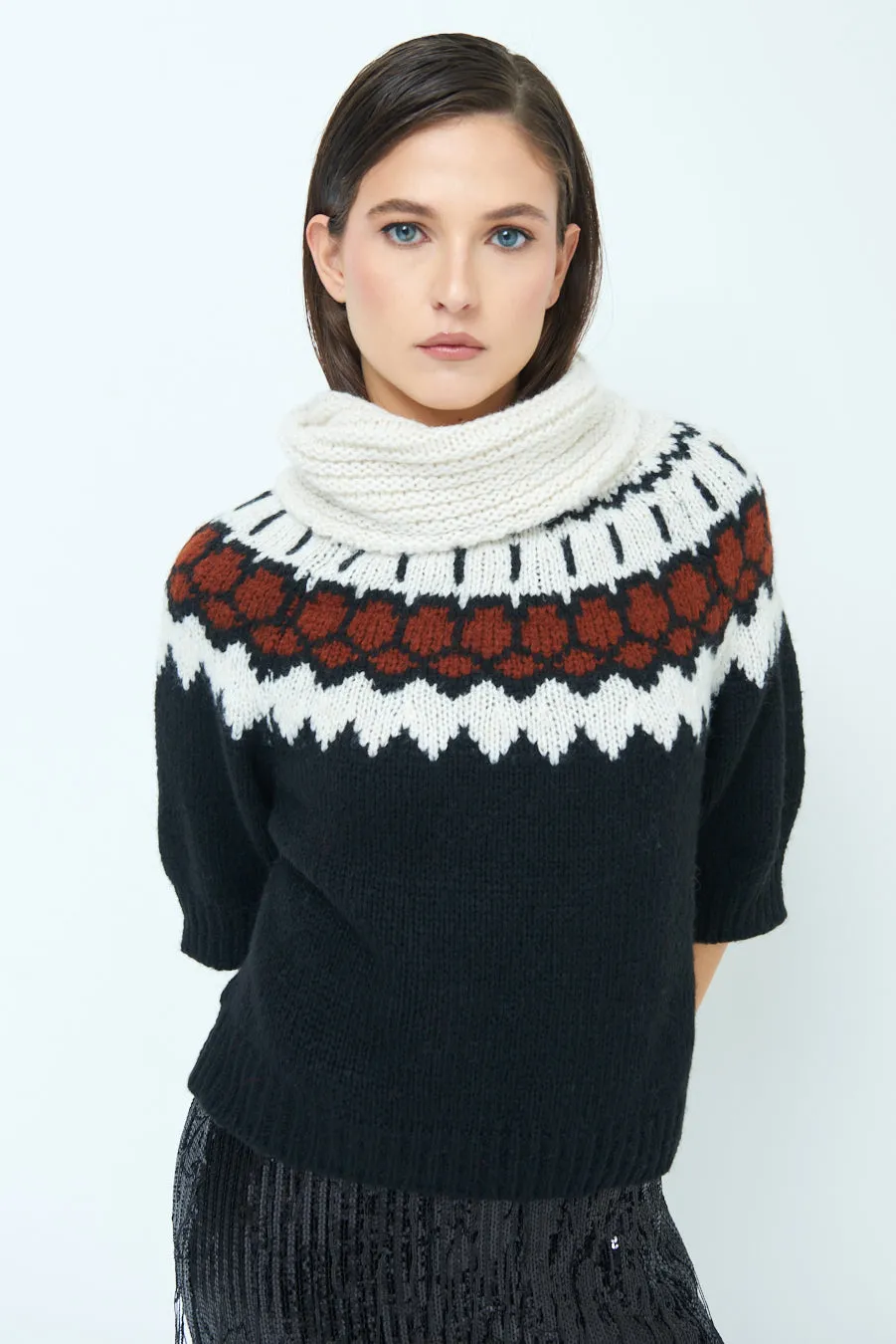 Nordic pattern short-sleeve knit sweater wholesale