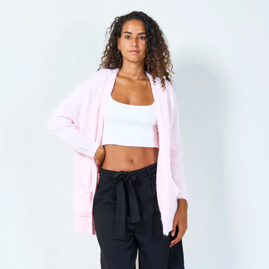 Open-front knit cardigan with pockets wholesale