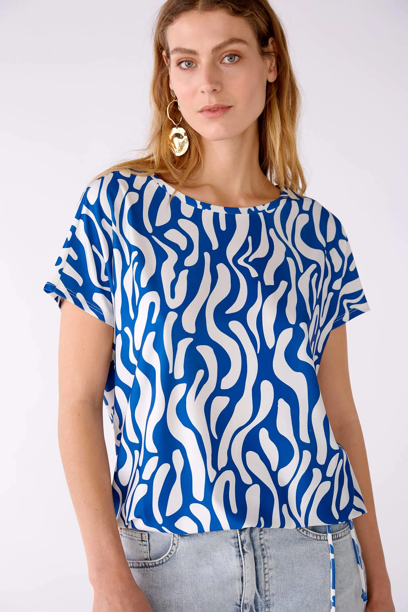 Oui 78561 Blue & White Atelier Azur Print Top