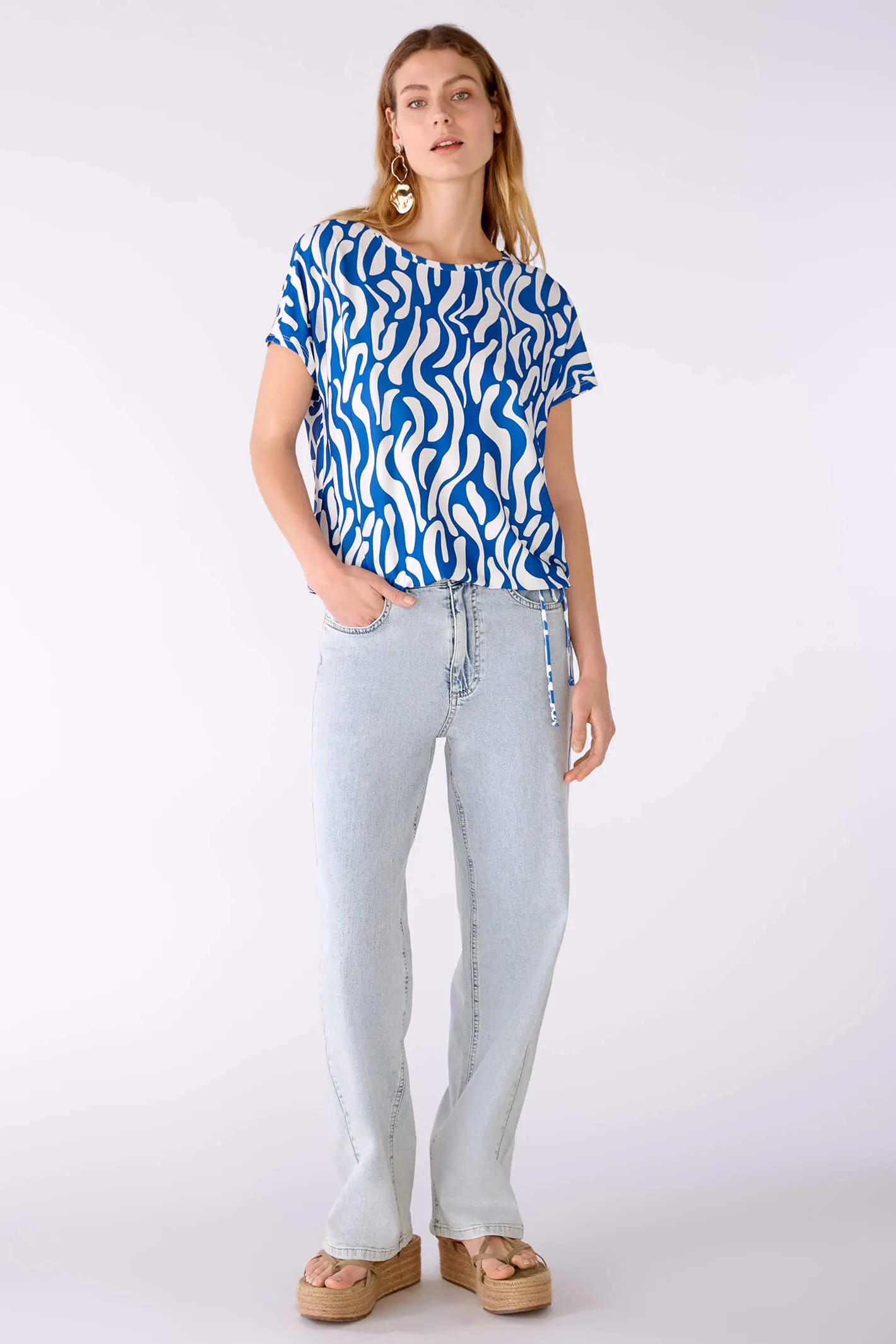 Oui 78561 Blue & White Atelier Azur Print Top