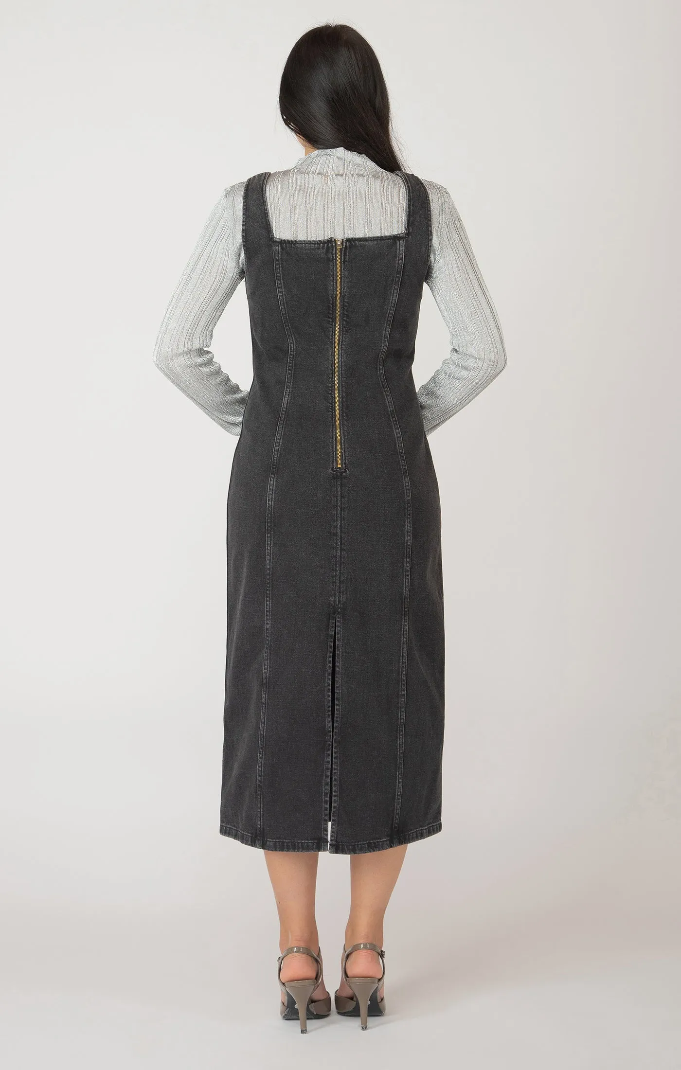 Panelled Denim Midi Dress | Black Wash