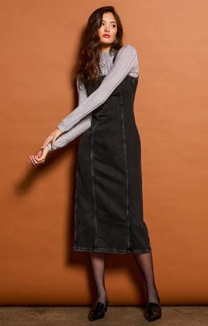 Panelled Denim Midi Dress | Black Wash