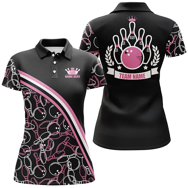 Personalized Bowling Sleeveless Polo Shirt Custom Name Black Blue Bowling Pattern, Bowling Team Shirts