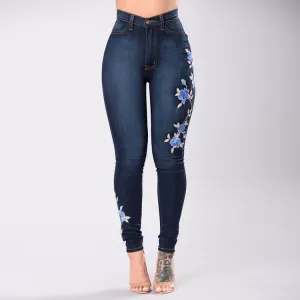 Plus Size Stretch Embroidery Skinny Denim Pants