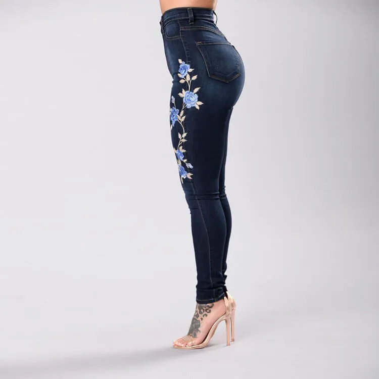 Plus Size Stretch Embroidery Skinny Denim Pants