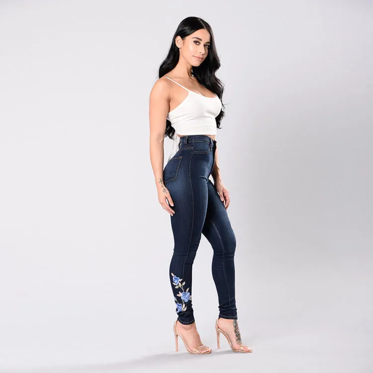 Plus Size Stretch Embroidery Skinny Denim Pants
