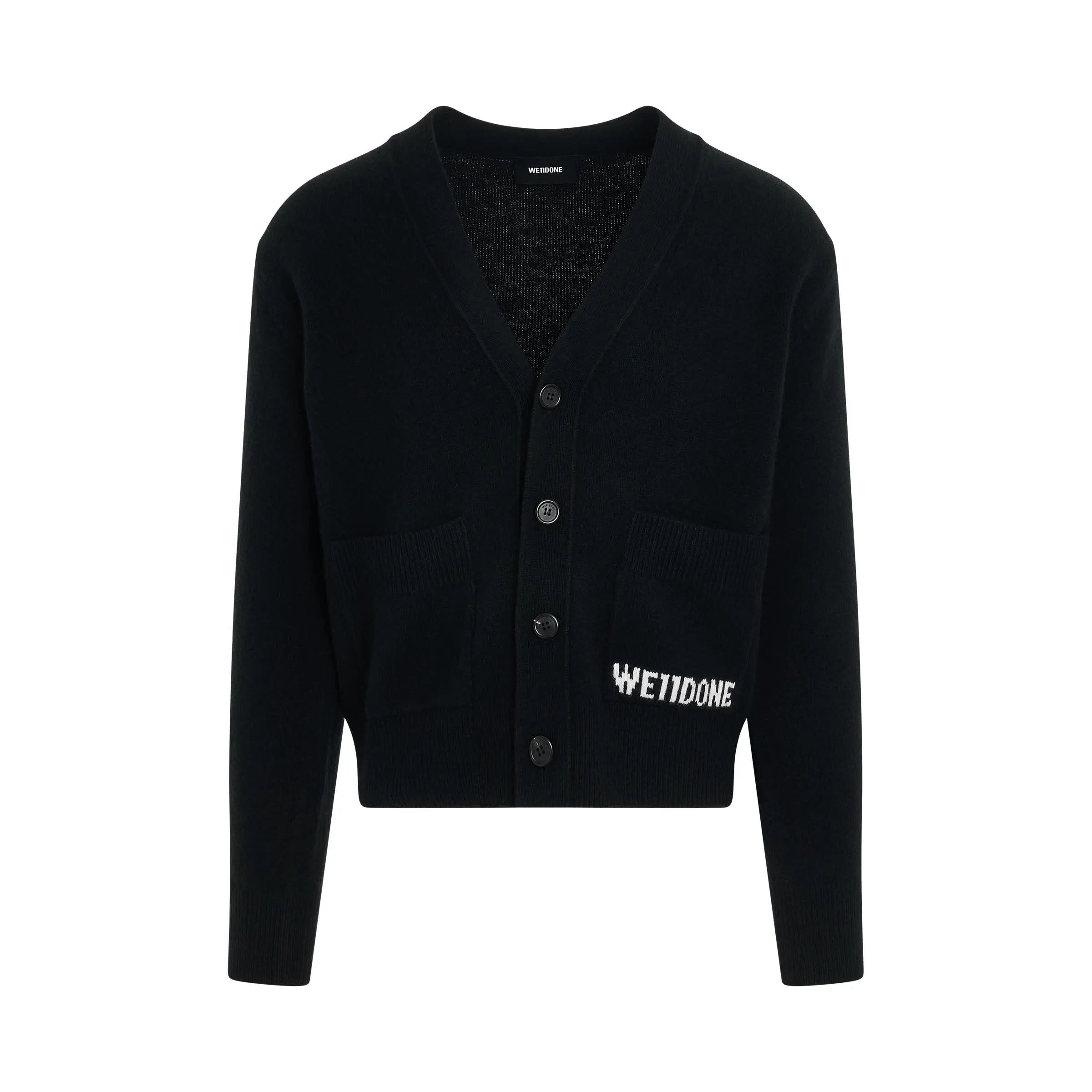 Pocket Logo Knit Cardigan in Black