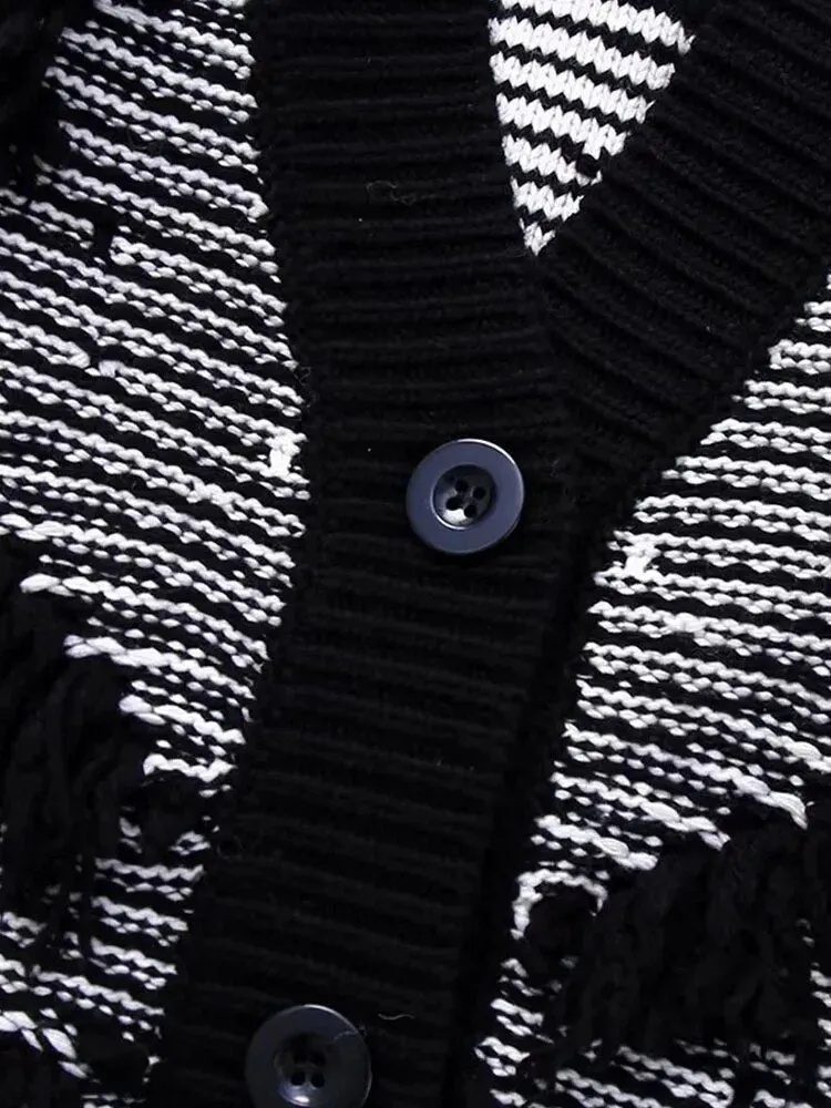 Pre Order:  Black and White Fringe Knit Cardigan