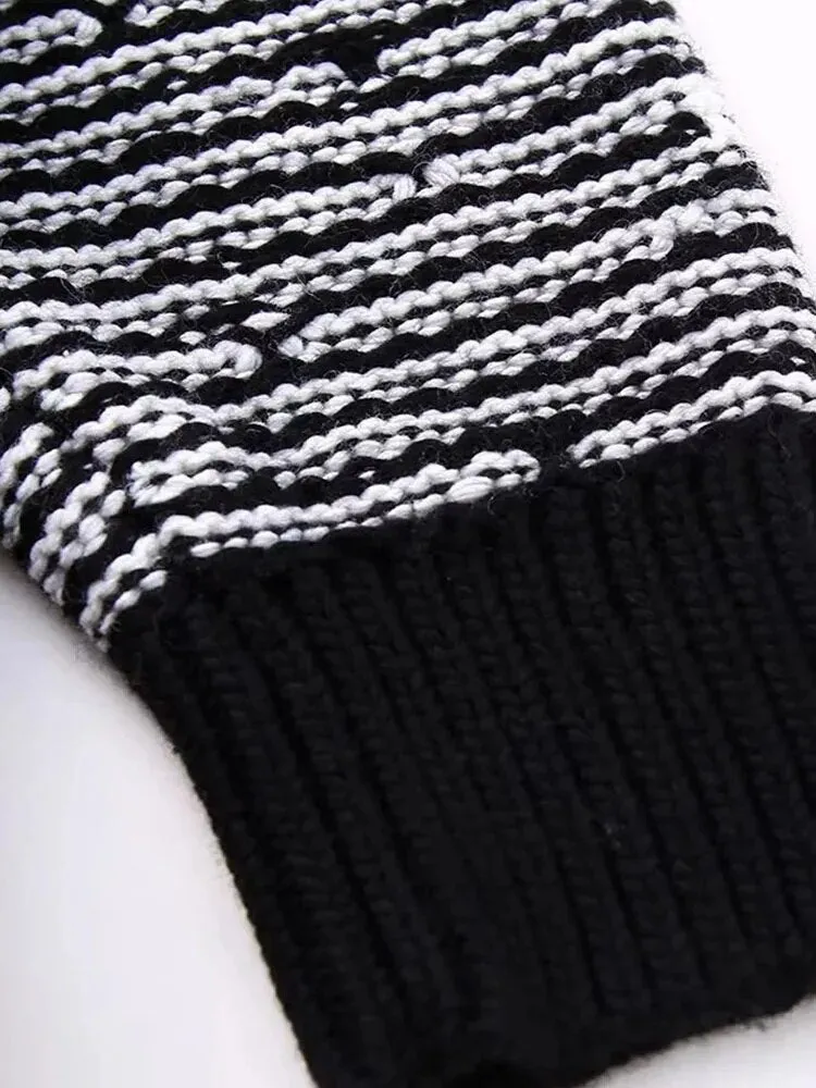 Pre Order:  Black and White Fringe Knit Cardigan