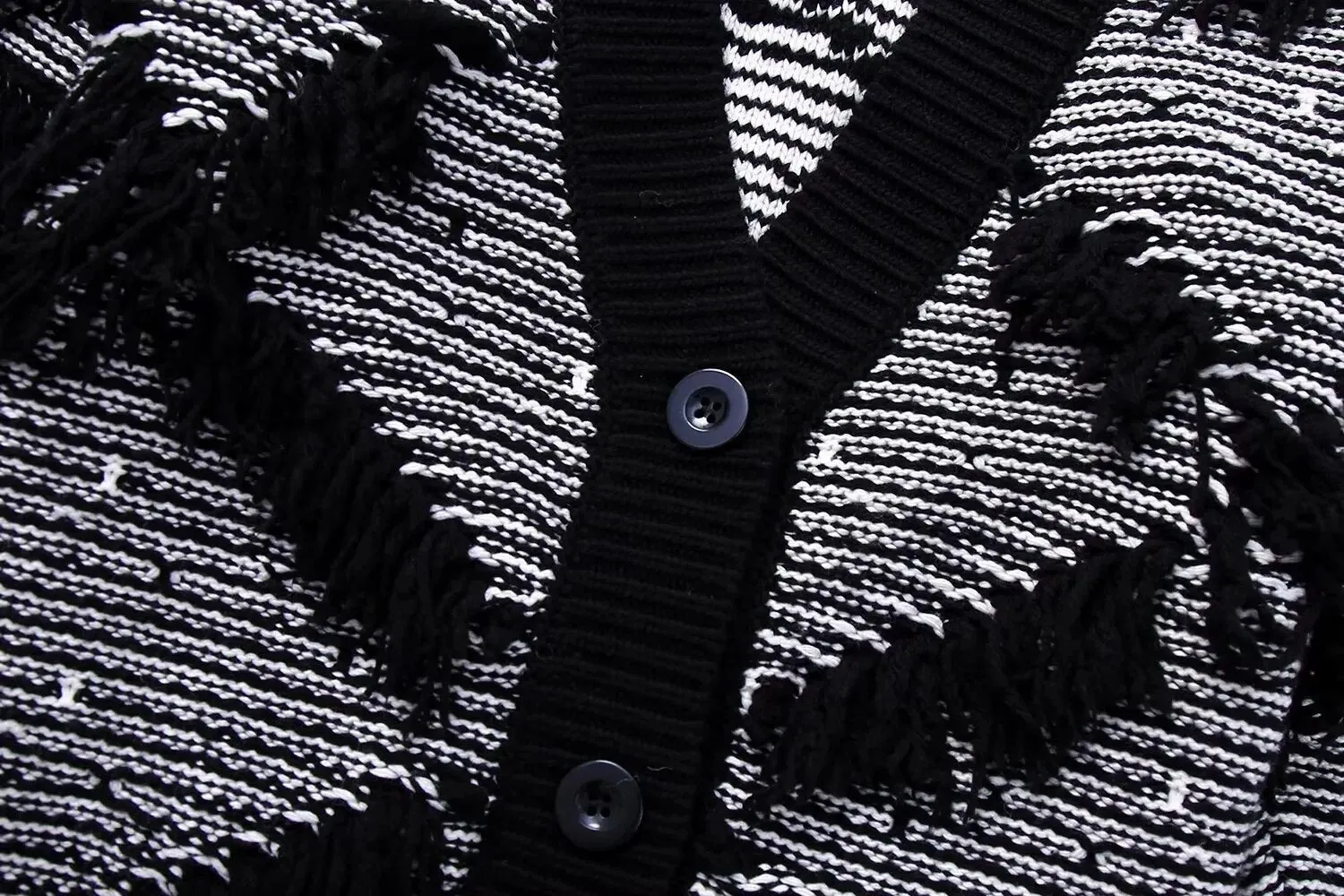 Pre Order:  Black and White Fringe Knit Cardigan