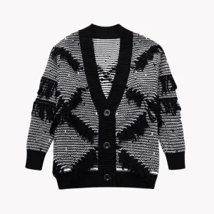 Pre Order:  Black and White Fringe Knit Cardigan