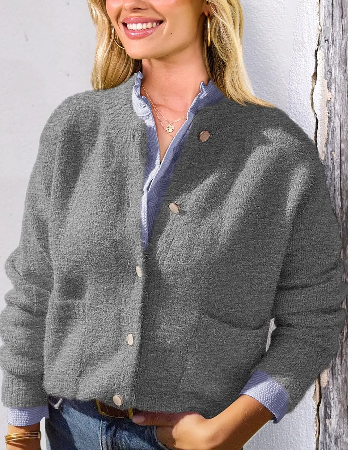 PRETTYGARDEN Women's Knit Cardigan Sweaters Casual Long Sleeve Open Front Button Up Ribbed Fall Spring Sweater Jackets
