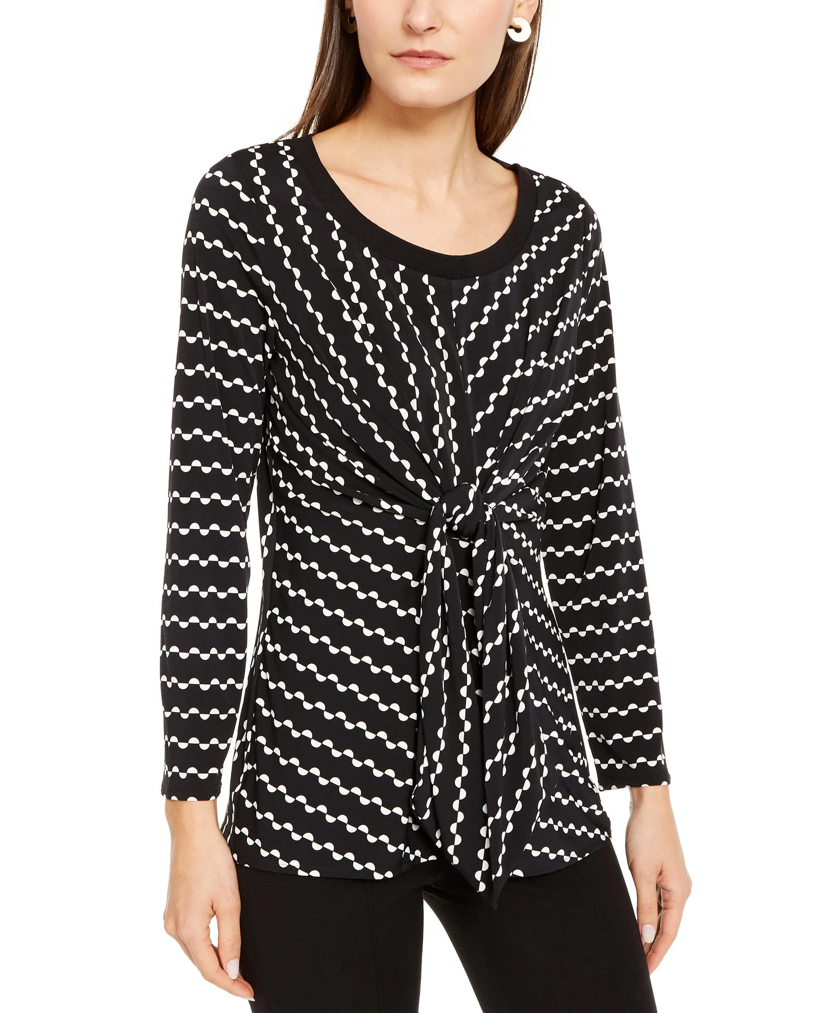 Printed Knit Tie-Front Top